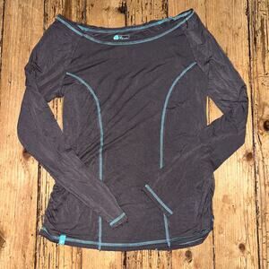 Bloom Women’s Size M Long Sleeve Gray Shirt Open Back w/Teal Accents